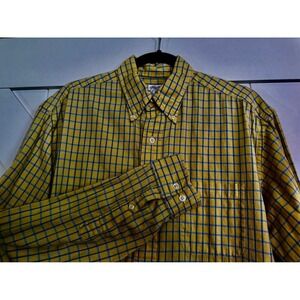 Brooks Brothers Mens Yellow Blue Plaid Button Down Sport Shirt All Cotton Sz Med